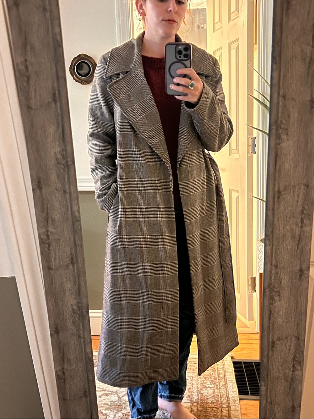 Banana Republic Gray Plaid Trench winter Coat